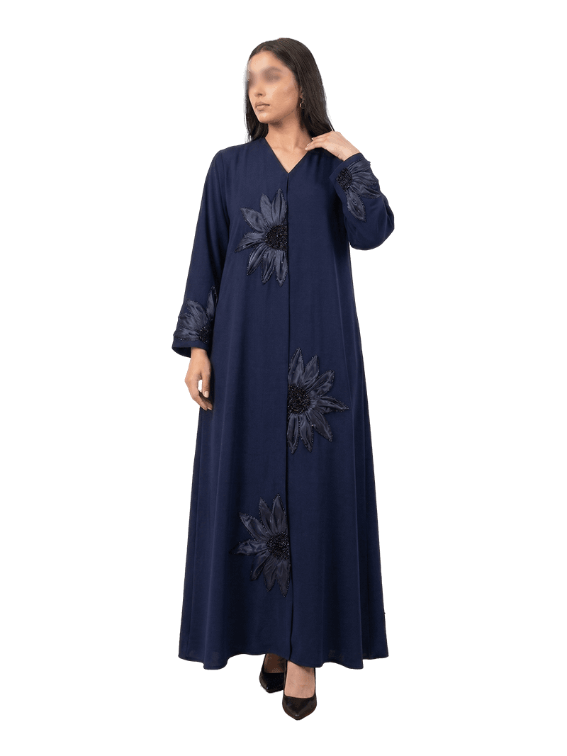 عباية "نبتون" الكحلية بزخارف الورد اليدوية